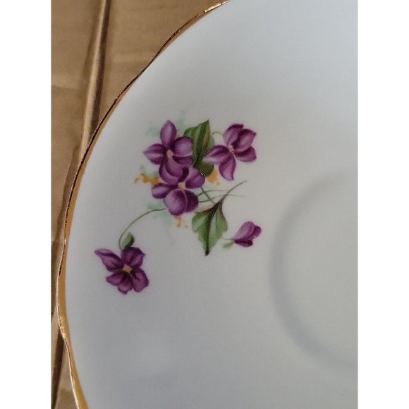 Vintage Crownford English Bone China  Cup Saucer Set Purple Violets Gold Trim - Picture 3 of 16